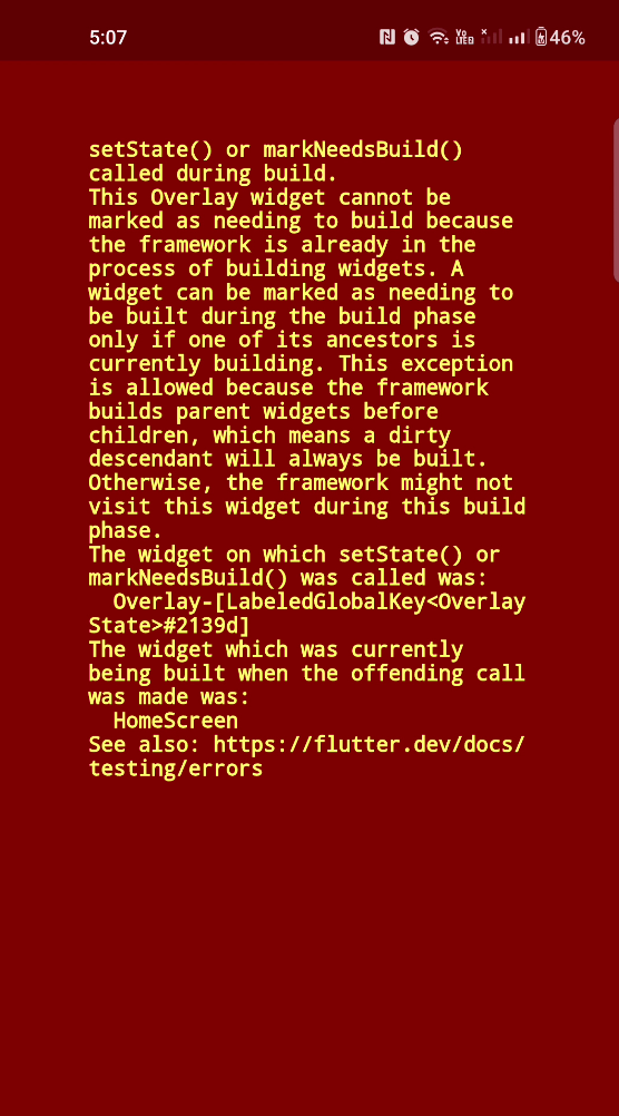 setState() or markNeedsBuild() called during build Error